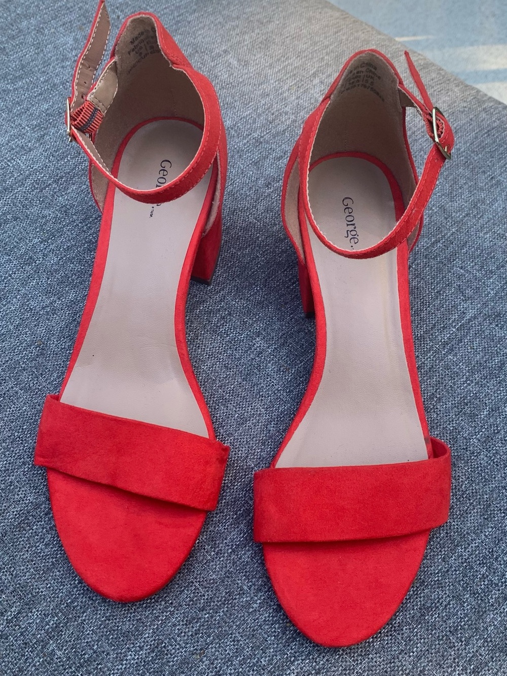 George Red Block Heel Sandals Size 8 Ankle Strap Open Toe Heels New